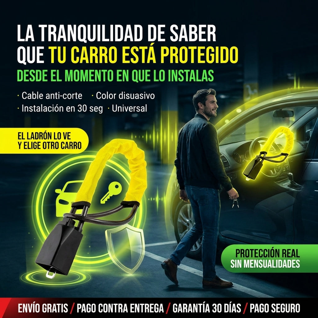 CERRADURA ANTIRROBO PARA VOLANTE| Protege tu Vehículo las 24 Horas — Se Instala en Segundos