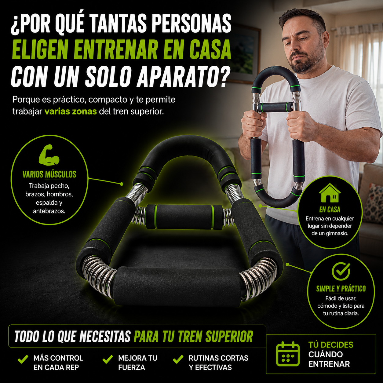 Entrena Brazos, Pecho y Espalda en Casa